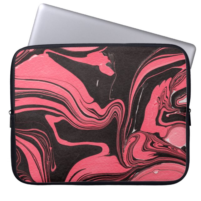 Colourful red marble ink paper textures on white b laptop sleeve (Front)
