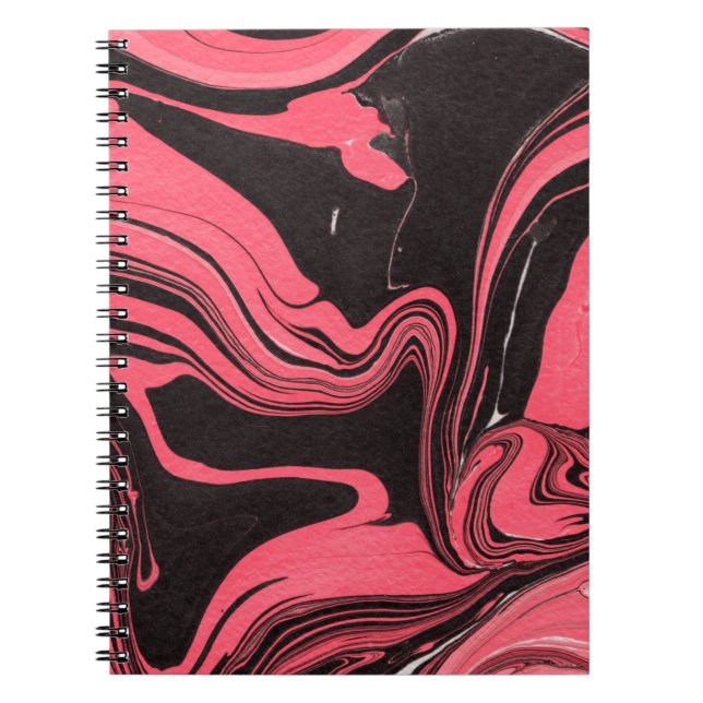 Colourful red marble ink paper textures on white b notebook (Front)