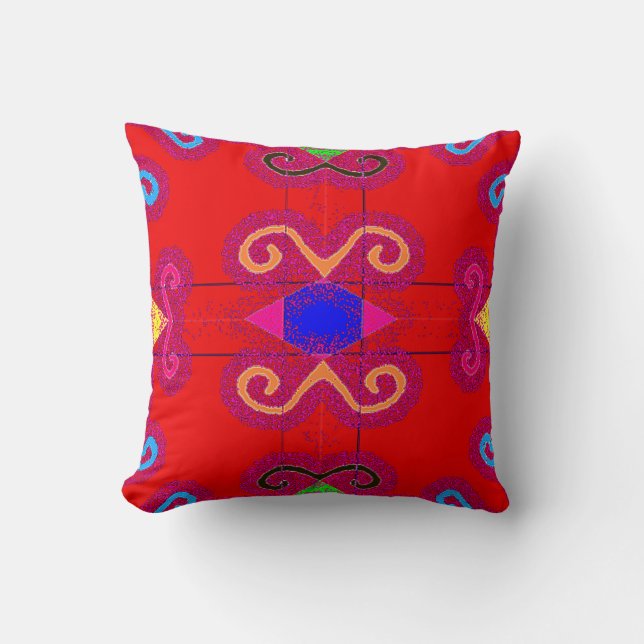 Colourful Red Mexican Style Tile Pillows (Front)