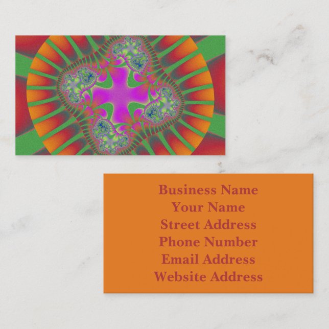 Colourful Red, Orange and Green Fractal Business Card (Front/Back)