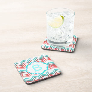 Colourful red, pink, blue, teal chevron zigzag coaster