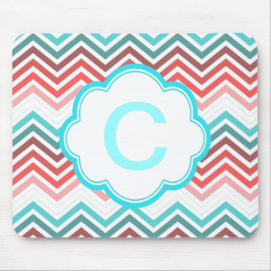 Colourful red, pink, blue, teal chevron zigzag mouse mat