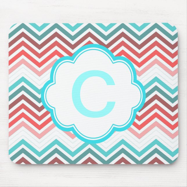 Colourful red, pink, blue, teal chevron zigzag mouse mat (Front)