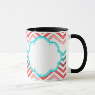 Colourful red, pink, blue, teal chevron zigzag mug