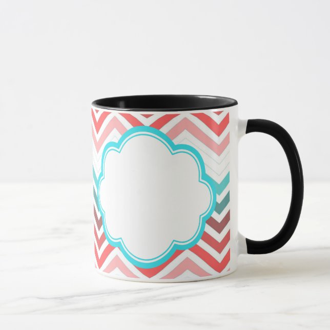 Colourful red, pink, blue, teal chevron zigzag mug (Right)