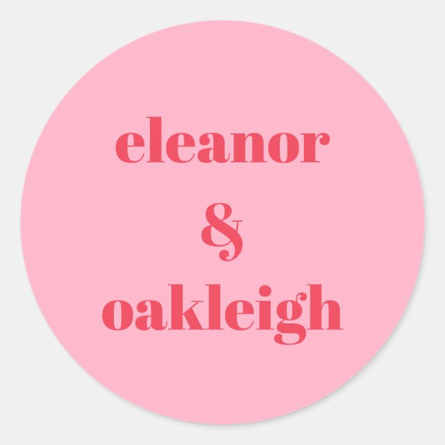 Colourful Red Pink Modern Simple Wedding Custom  Classic Round Sticker (Front)