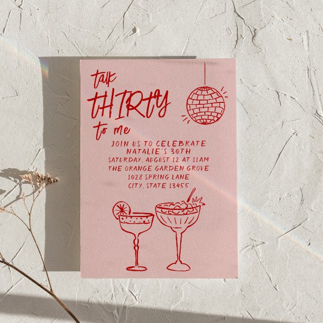 Colourful Red Pink Talk Thirty Drawn 30th Birthday Invitation (Creator Uploaded)