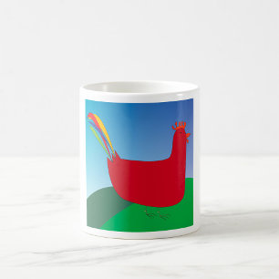 Colourful Red Rooster with Rainbow Tail on Hill  Coffee Mug