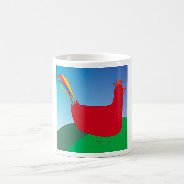 Colourful Red Rooster with Rainbow Tail on Hill  Coffee Mug (Creator Uploaded)