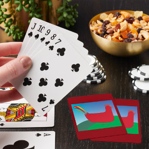 Colourful Red Rooster with Rainbow Tail on Hill Playing Cards