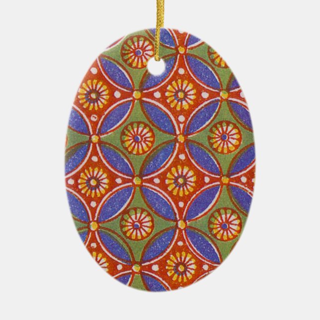 Colourful Red Rustic Circle Pattern Geometric Ceramic Tree Decoration (Front)