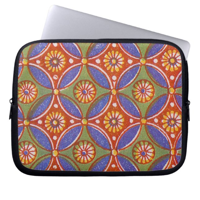 Colourful Red Rustic Circle Pattern Geometric Laptop Sleeve (Front)