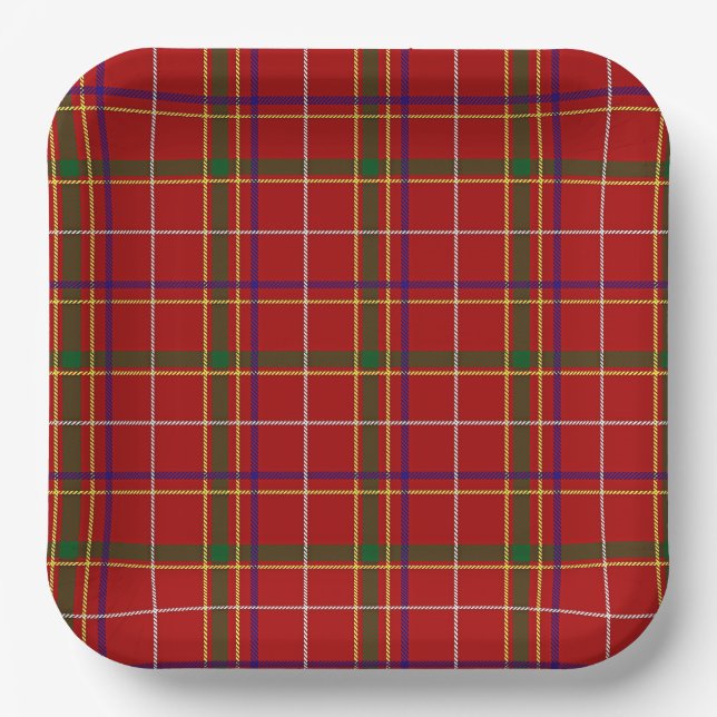 Colourful Red Tartan Plaid Paper Plate (Front)