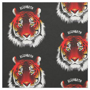 Colourful Red Tiger With Yellow Eyes Drawing Fabric