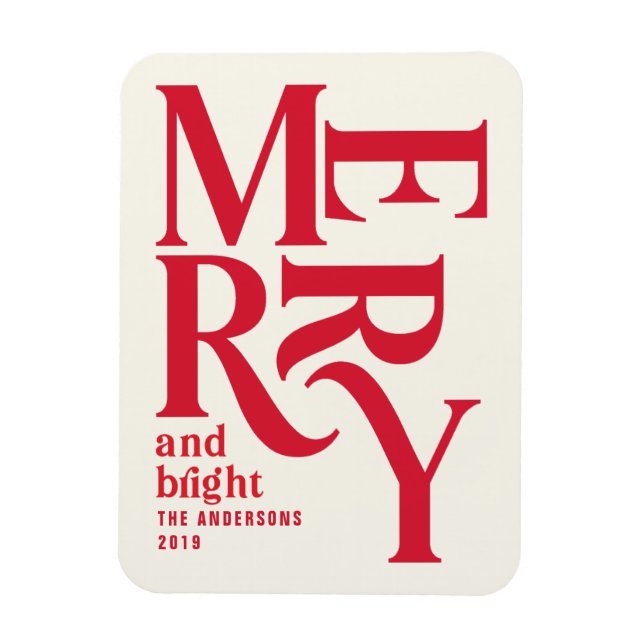 Colourful red vintage merry chritsmas announcement magnet (Vertical)