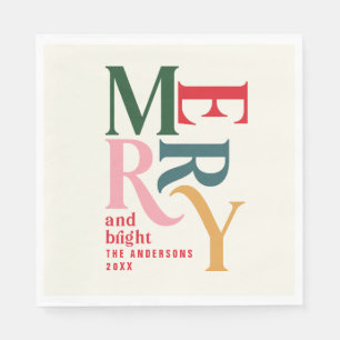 Colourful red vintage merry chritsmas party napkin