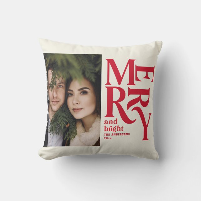 Colourful red vintage merry chritsmas photo cushion (Front)