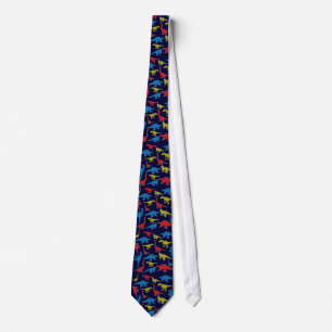 Colourful red yellow blue dinosaurs necktie