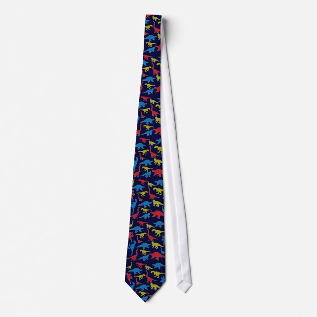 Colourful red yellow blue dinosaurs necktie (Front)