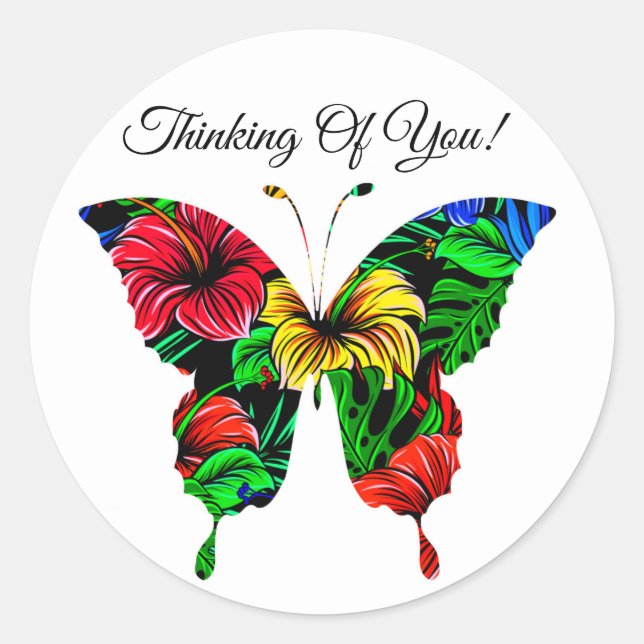 Colourful Red Yellow Green Butterfly Pattern Classic Round Sticker (Front)