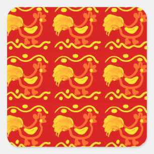 Colourful Red Yellow Orange Rooster Chicken Design Square Sticker