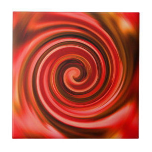 Colourful Red Yellow Swirls Abstract Art Tile