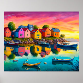 Colourful Reflection of Houses Poster