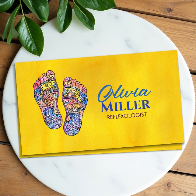 Colourful Reflexology Footprints flourish ornament Business Card (Creator Uploaded)
