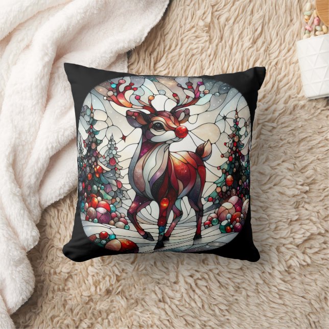 Colourful reindeer in a whimsical winter forest cushion (Blanket)