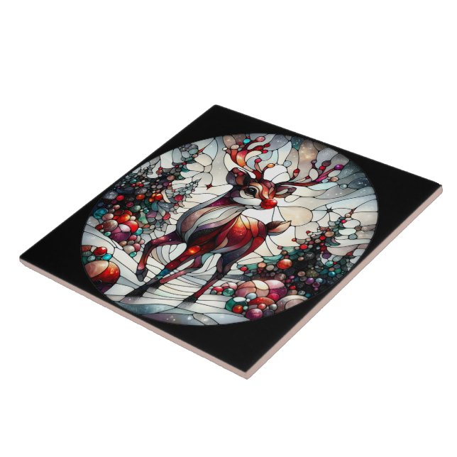 Colourful reindeer in a whimsical winter forest tile (Side)