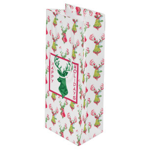 Colourful Reindeer Pattern Holiday Wine Gift Bag