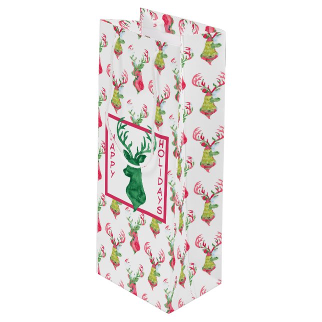 Colourful Reindeer Pattern Holiday Wine Gift Bag (Front Angled)