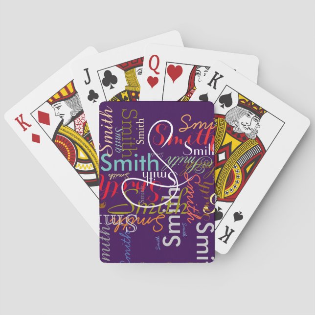 Colourful Repeating Family Name Purple Playing Cards (Back)