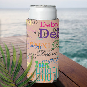 Colourful Repeating Names Overlapped Custom Seltzer Can Cooler