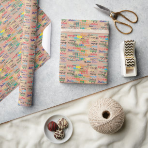 Colourful Repeating Names Overlapped Customised Wrapping Paper