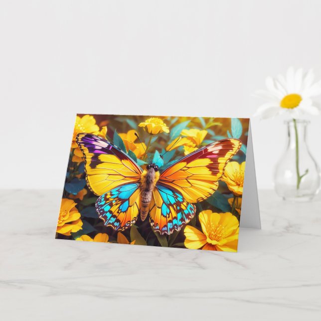 Colourful Resting Butterfly Happy Birthday Card (Small Plant)