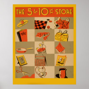 Colourful Retail Five And Dime Store Wpa Vintage Poster