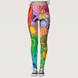 Colourful Retro 1960s Flower Power Leggings