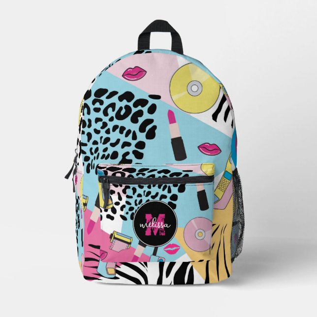 Colourful Retro 1990's Nineties Pattern Monogram Printed Backpack (Front)