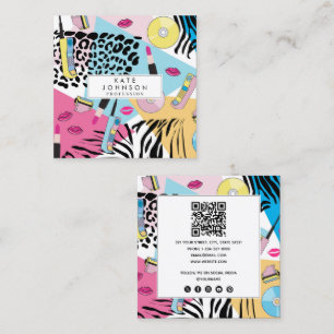 Colourful Retro 1990s Nineties QR Code Social Medi Square Business Card