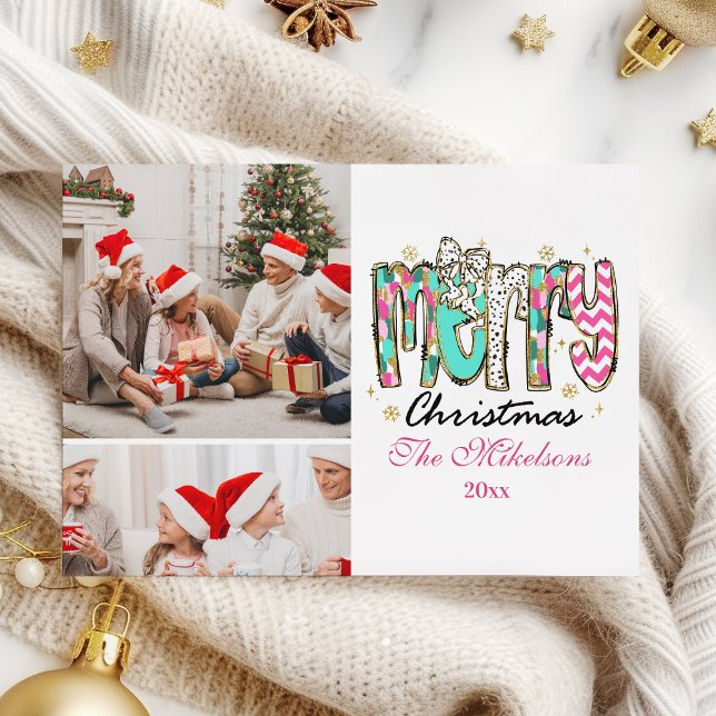 Colourful Retro 2 Photo  Merry Christmas Holiday Card (Creator Uploaded)