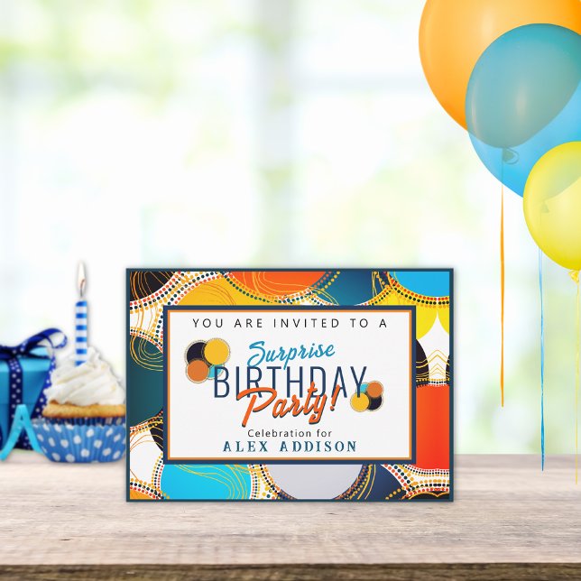 Colourful Retro 70's Abstract Surprise Birthday   Invitation (Creator Uploaded)