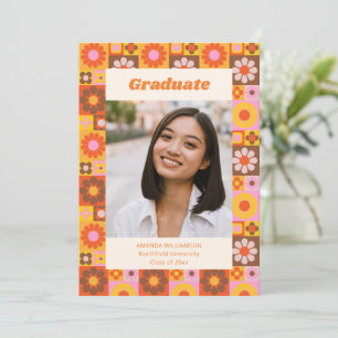 Colourful Retro 70s Floral Graduation Party Photo  Invitation