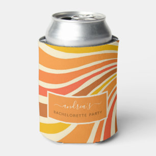 Colourful Retro 70s Stripes Wave Bachelorette Part Can Cooler