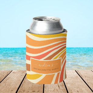 Colourful Retro 70s Stripes Wave Bachelorette Part Can Cooler