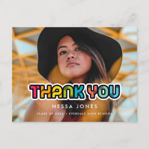 Colourful retro 90s graduation Thank you photo Postcard