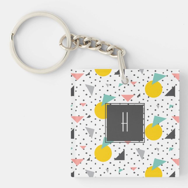 Colourful Retro 90's Pattern Monogram Photo Key Ring (Front)