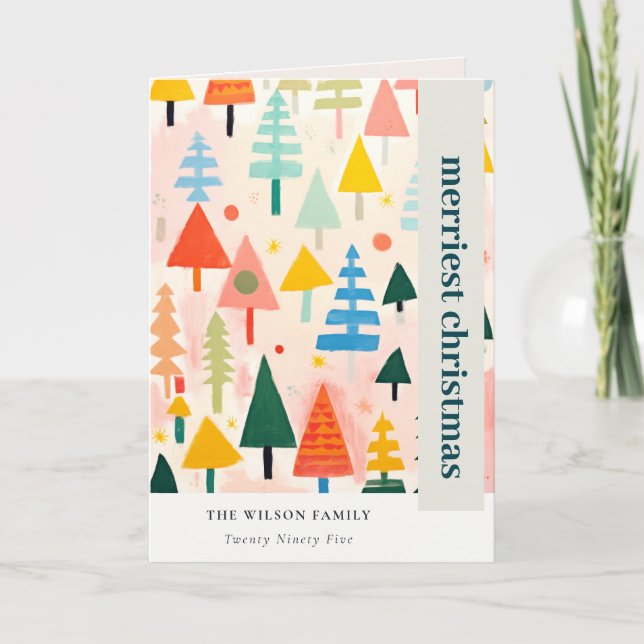 Colourful Retro Abstract Christmas Landscape Photo Holiday Card (Front)