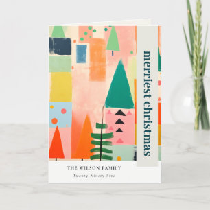 Colourful Retro Abstract Christmas Landscape Photo Holiday Card