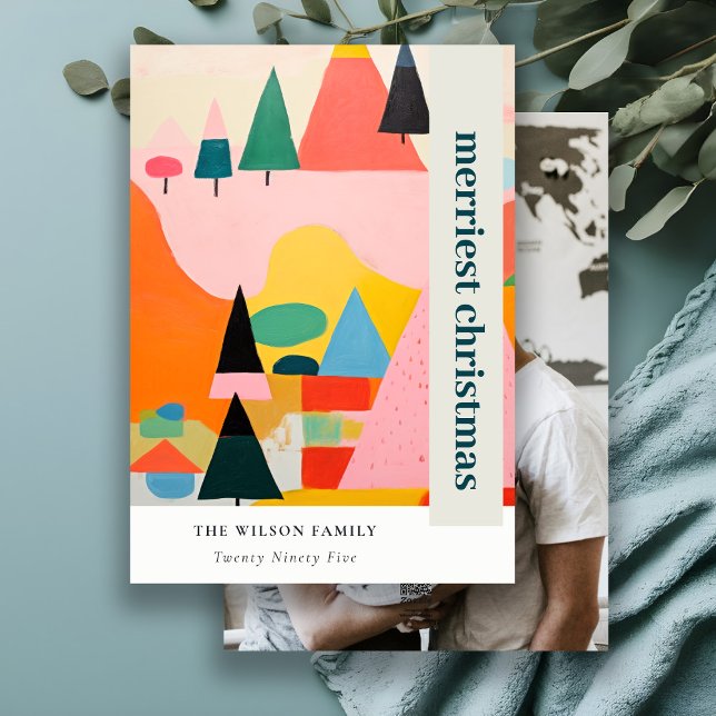 Colourful Retro Abstract Christmas Landscape Photo Holiday Card (Creator Uploaded)